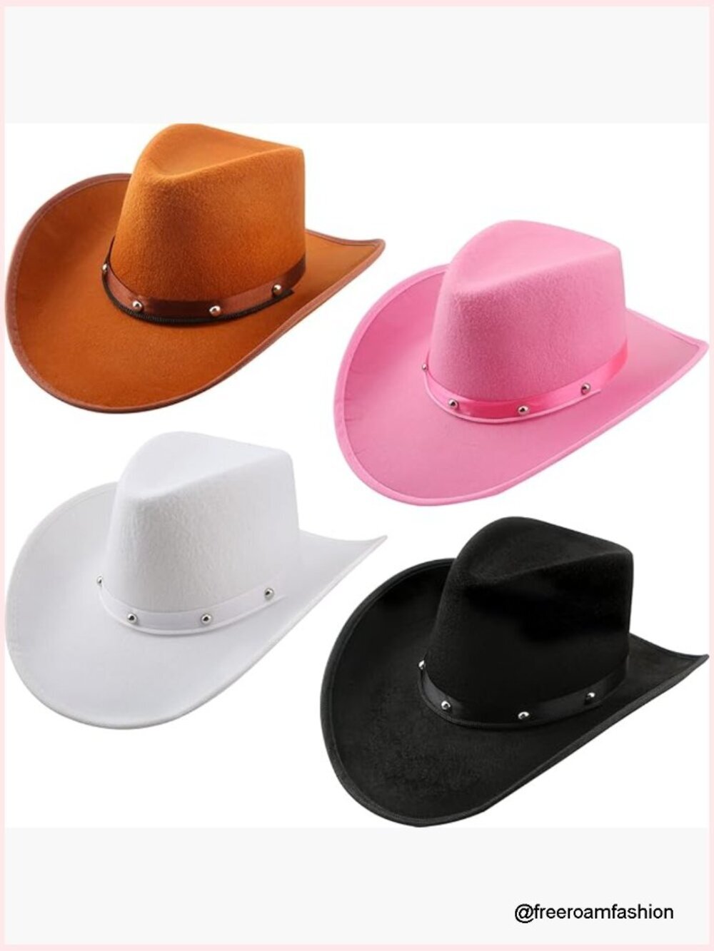 4 Pack Felt Cowboy Hats with Neck Drawstring for Western Party Costume